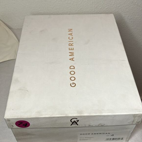 NIB Good American Shoes Womens Size 4 Black Sling back Heel Crystal Crush square - Picture 9 of 10